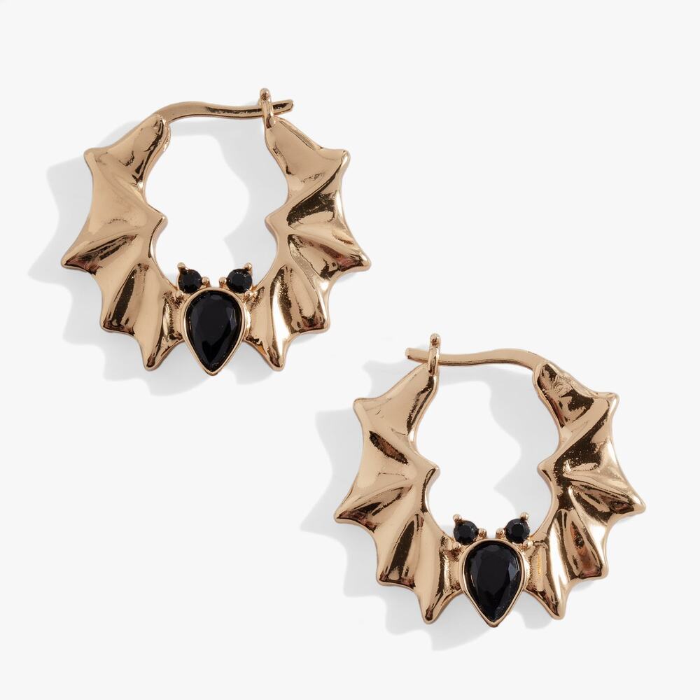 New Alex + Ani Crystal Bat Hoop Earrings color Gold